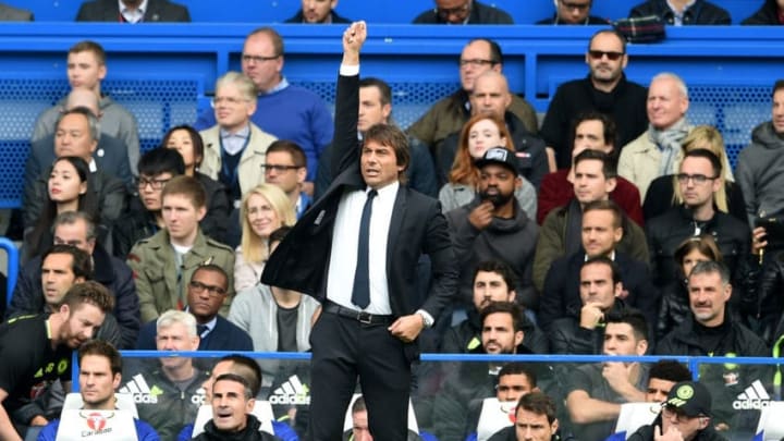 LONDON, ENGLAND - OCTOBER 15: Antonio Conte, Manager of Chelsea reacts during the Premier League match between Chelsea and Leicester City at Stamford Bridge on October 15, 2016 in London, England. (Photo by Darren Walsh/Chelsea FC via Getty Images)
