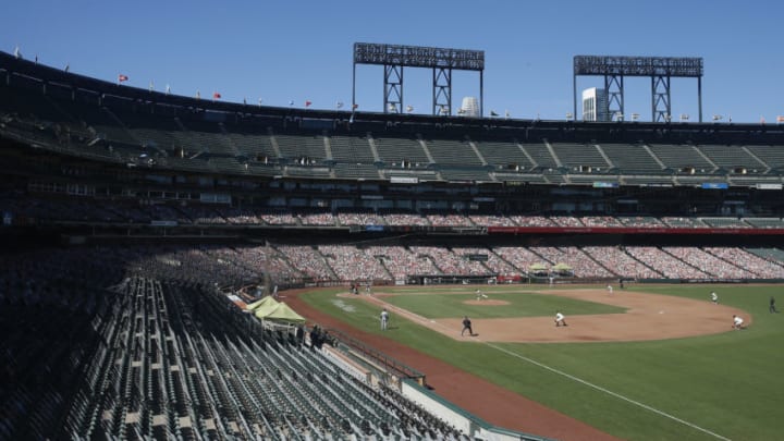 SAN FRANCISCO, CALIFORNIA - SEPTEMBER 24: A general view of play between the San Francisco Giants and the Colorado Rockies at Oracle Park on September 24, 2020 in San Francisco, California. (Photo by Lachlan Cunningham/Getty Images)