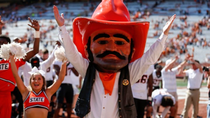 AUSTIN, TEXAS - OCTOBER 16: Oklahoma State Cowboys mascot Pistol Pete celebrates after defeating the Texas Longhorns at Darrell K Royal-Texas Memorial Stadium on October 16, 2021 in Austin, Texas. (Photo by Tim Warner/Getty Images)