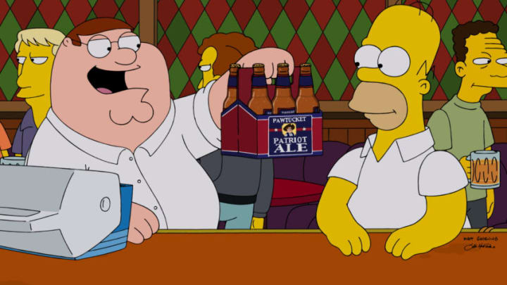 FAMILY GUY: Peter shares a Pawtucket beer with his new friend Homer in the season premiere ÒThe Simpsons GuyÓ episode of FAMILY GUY airing Sunday, September 28 (9:00-10:00 PM ET/PT) on FOX. FAMILY GUY/THE SIMPSONS ª and © 2014 TCFFC ALL RIGHTS RESERVED.