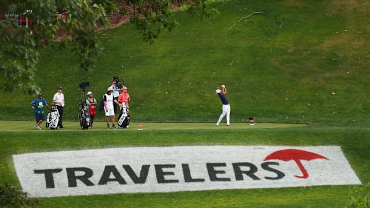 CROMWELL, CT - JUNE 22: Satoshi Kodaira of Japan plays his shot from the 15th tee during the second round of the Travelers Championship at TPC River Highlands on June 22, 2018 in Cromwell, Connecticut. (Photo by Tim Bradbury/Getty Images)