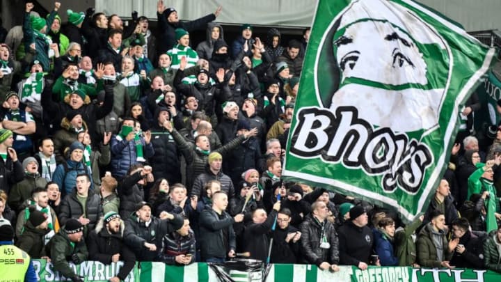 Celtic's supporters wave a giant flag before the UEFA Europa League group B football match Rosenborg BK v Celtic FC on November 29, 2018 in Trondheim. (Photo by Ole Martin Wold / NTB SCANPIX / AFP) / Norway OUT (Photo credit should read OLE MARTIN WOLD/AFP via Getty Images)