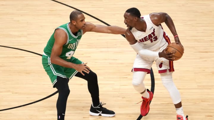 Bam Adebayo #13 of the Miami Heat handles the ball against Al Horford #42 of the Boston Celtics(Photo by Eric Espada/Getty Images)