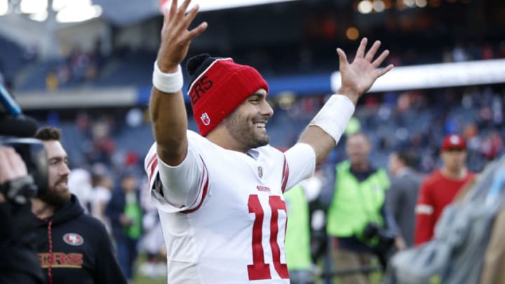 CHICAGO, IL - DECEMBER 03: Quarterback Jimmy Garoppolo (Photo by Joe Robbins/Getty Images)