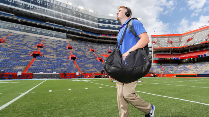 GAINESVILLE, FLORIDA - SEPTEMBER 28: Kyle Trask #11 of the Florida Gators arrives at Ben Hill Griffin Stadium for the game against the Towson Tigers on September 28, 2019 in Gainesville, Florida. (Photo by James Gilbert/Getty Images)