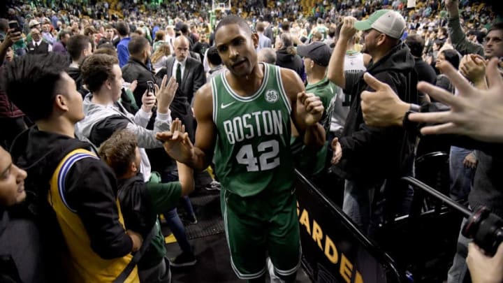 BOSTON, MA - NOVEMBER 16: Al Horford #42 of the Boston Celtics high fives fans after the game against the Golden State Warriors on November 16, 2017 at the TD Garden in Boston, Massachusetts. NOTE TO USER: User expressly acknowledges and agrees that, by downloading and or using this photograph, User is consenting to the terms and conditions of the Getty Images License Agreement. Mandatory Copyright Notice: Copyright 2017 NBAE (Photo by Brian Babineau/NBAE via Getty Images)