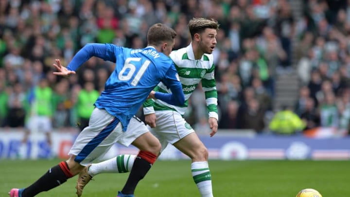 GLASGOW, SCOTLAND - APRIL 29: Patrick Roberts of Celtic takes on Myles Beerman of Rangers during the Ladbrokes Scottish Premiership match between Rangers and Celtic at Ibrox Stadium on April 29, 2017 in Glasgow, Scotland. (Photo by Mark Runnacles/Getty Images)