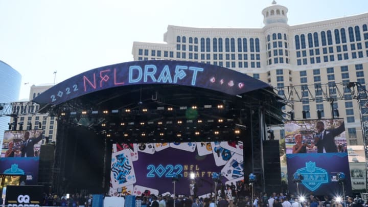 LAS VEGAS, NEVADA - APRIL 28: View of the 2022 NFL Draft Stage at the Bellagio Hotel & Casino on April 28, 2022 in Las Vegas, Nevada. (Photo by Mindy Small/Getty Images)