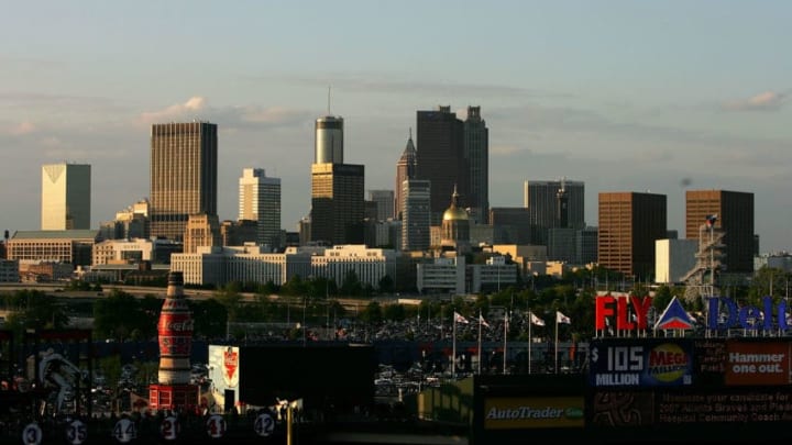 ATLANTA - APRIL 6: The Atlanta skyline sits beyond Turner Field before the start of the New York Mets versus Atlanta Braves during the Braves home season opening game at Turner Field April 6, 2007 in Atlanta, Georgia. (Photo by Streeter Lecka/Getty Images)