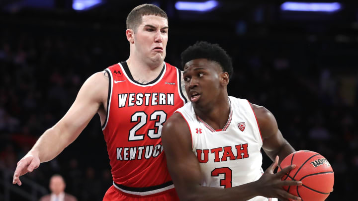 NEW YORK, NY – MARCH 27: Donnie Tillman #3 of the Utah Utes dribbles against Justin Johnson #23 of the Western Kentucky Hilltoppers in the first quarter during their 2018 National Invitation Tournament Championship semifinals game at Madison Square Garden on March 27, 2018 in New York City. (Photo by Abbie Parr/Getty Images)