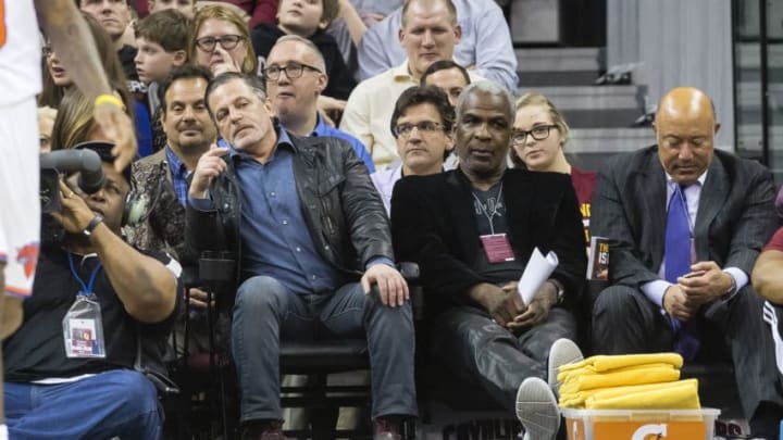 CLEVELAND, OH - FEBRUARY 23: Cleveland Cavaliers owner Dan Gilbert sits next to former NBA player Charles Oakley during the game between the Cleveland Cavaliers and the New York Knicks at Quicken Loans Arena on February 15, 2017 in Cleveland, Ohio. NOTE TO USER: User expressly acknowledges and agrees that, by downloading and/or using this photograph, user is consenting to the terms and conditions of the Getty Images License Agreement. (Photo by Jason Miller/Getty Images)