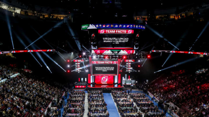 VANCOUVER, BC - JUNE 21: A general view of the draft floor prior to the New Jersey Devils pick during the first round of the 2019 NHL Draft at Rogers Arena on June 21, 2019 in Vancouver, British Columbia, Canada. (Photo by Jonathan Kozub/NHLI via Getty Images)