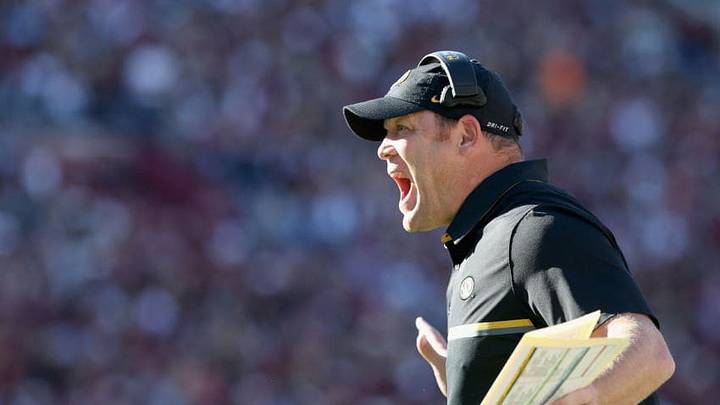 COLUMBIA, SC - NOVEMBER 05: Head coach Barry Odom of the Missour Tigers reacts during their game against the South Carolina Gamecocks at Williams-Brice Stadium on November 5, 2016 in Columbia, South Carolina. (Photo by Tyler Lecka/Getty Images)
