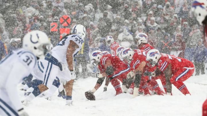 ORCHARD PARK, NY - DECEMBER 10: The Buffalo Bills offense lines up against the Indianapolis Colts defense during the second quarter on December 10, 2017 at New Era Field in Orchard Park, New York. (Photo by Tom Szczerbowski/Getty Images)