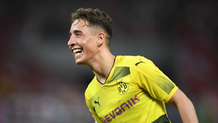 SAITAMA, JAPAN - JULY 15: Emre Mor of Borussia Dortmund celebrates after scoring a goal during the preseason friendly match between Urawa Red Diamonds and Borussia Dortmund at Saitama Stadium on July 15, 2017 in Saitama, Japan. (Photo by Atsushi Tomura/Getty Images)