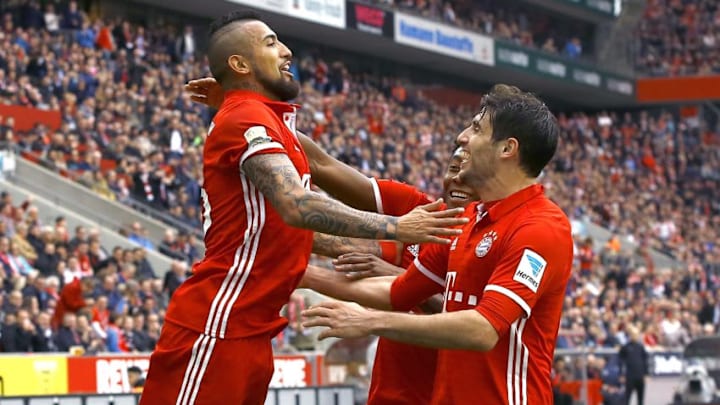 (l-r) Arturo Vidal of Bayern Munich, Javi Martinez of Bayern Munichduring the Bundesliga match between 1. FC Koln and Bayern Munich on March 04, 2017 at the RheinEnergie Stadium in Koln, Germany.(Photo by VI Images via Getty Images)
