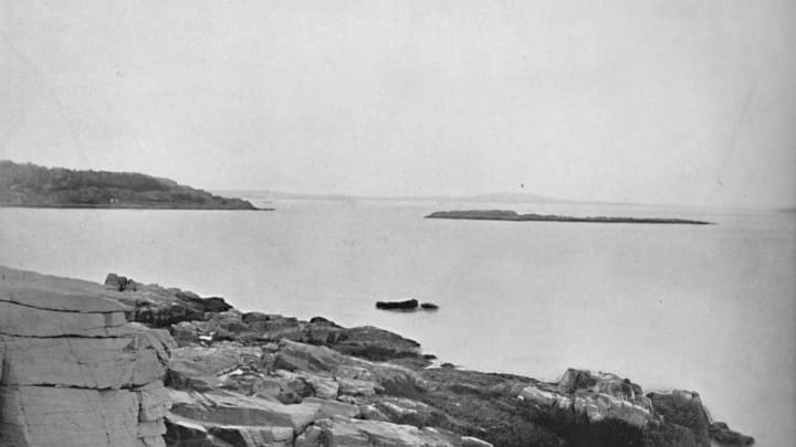 Along the Coast, Bar Harbor, Maine', circa 1897. Bar Harbor, a town on Mount Desert Island in Hancock County, Maine is a popular tourist destination. The first European village on Mount Desert Island was established by Abraham Somes in 1761. From "A Tour Through the New World America", by Prof. Geo. R. Cromwell. [C. N. Greig & Co., London, circa 1897]. Artist Unknown. (Photo by The Print Collector/The Print Collector/Getty Images)