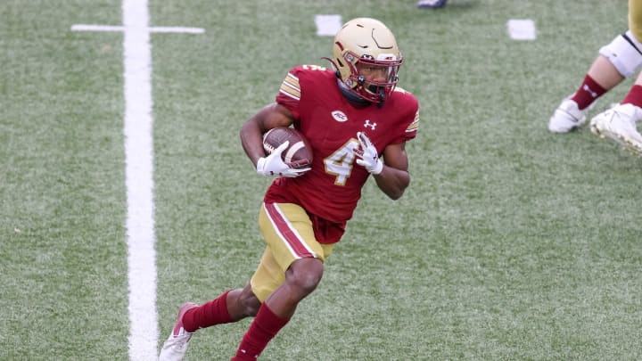 Boston College Eagles receiver Zay Flowers. Mandatory Credit: Paul Rutherford-USA TODAY Sports