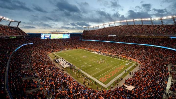 Jan 12, 2014; Denver, CO, USA; General view of the Sports Authority Field at Mile High during the 2013 AFC divisional playoff football game between the San Diego Chargers and the Denver Broncos. Mandatory Credit: Kirby Lee-USA TODAY Sports