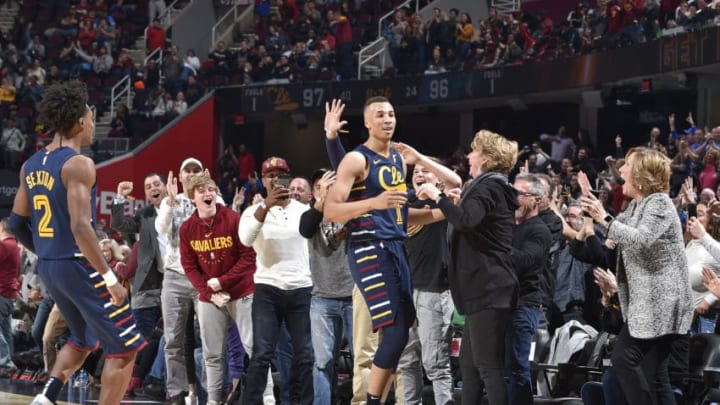 Cleveland Cavaliers guard Dante Exum reacts after a play versus the Minnesota Timberwolves. (Photo by David Liam Kyle/NBAE via Getty Images)