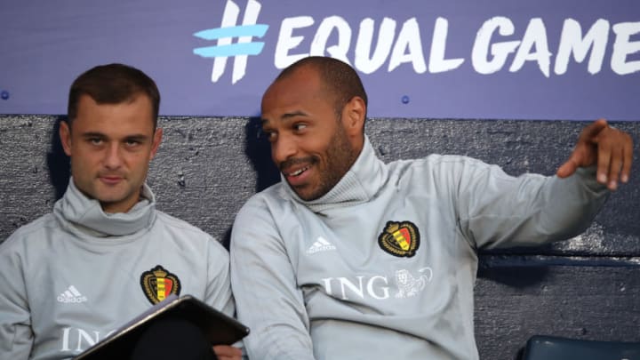 GLASGOW, SCOTLAND – SEPTEMBER 07: Shaun Maloney and Thierry Henry are seen during the International Friendly match between Scotland and Belgium at Hampden Park on September 7, 2018 in Glasgow, United Kingdom. (Photo by Ian MacNicol/Getty Images)