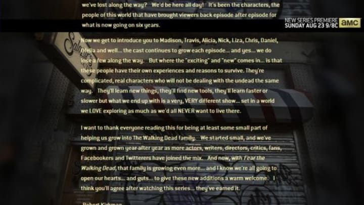 Letter from Robert Kirkman about Fear The Walking Dead - AMC.com