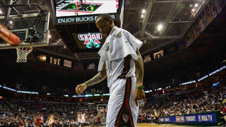 Apr 25, 2013; Milwaukee, WI, USA; Milwaukee Bucks guard Monta Ellis leaves the court after the Bucks lost to the Miami Heat during game three of the first round of the 2013 NBA playoffs at BMO Harris Bradley Center. Mandatory Credit: Benny Sieu-USA TODAY Sports