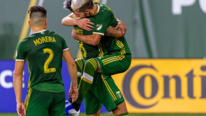 PORTLAND, OR – JULY 27: Portland Timbers celebrate Cristian Paredes goal during the Portland Timbers 4-0 victory over the LA Galaxy at Providence Park, on July 27, 2019, in Portland, OR (Photo by Diego G Diaz/Icon Sportswire via Getty Images).