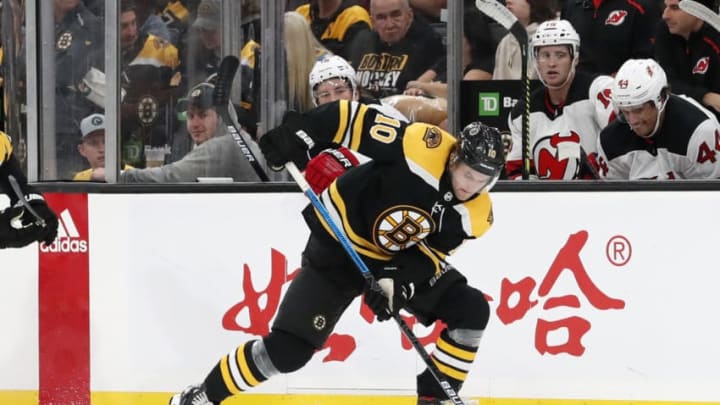 BOSTON, MA - SEPTEMBER 25: Boston Bruins right wing Anders Bjork (10) during a preseason game between the Boston Bruins and the New Jersey Devils on September 25, 2019, at TD Garden in Boston, Massachusetts. (Photo by Fred Kfoury III/Icon Sportswire via Getty Images)