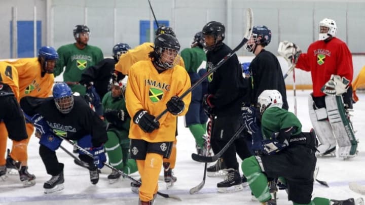 TORONTO, ON - AUGUST 23 - Jamaican-born players trying to make future winter Olympics. The criterion for players, at this point, has been broadened to include anyone who can trace his heritage to the Caribbean. August 23, 2014. (Andrew Francis Wallace/Toronto Star via Getty Images)