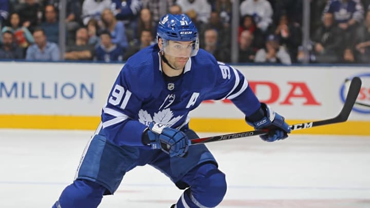 TORONTO, ON - JANUARY 23: John Tavares #91 of the Toronto Maple Leafs skates against the Washington Capitals during an NHL game at Scotiabank Arena on January 23, 2019 in Toronto, Ontario, Canada. The Maple Leafs defeated the Capitals 6-3. (Photo by Claus Andersen/Getty Images)
