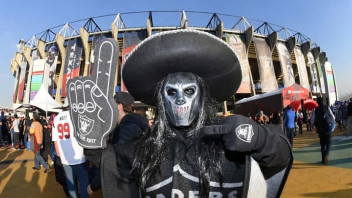 Nov 21, 2016; Mexico City, MEX; Oakland Raiders fans pose during a NFL International Series game against the Houston Texans at Estadio Azteca. Mandatory Credit: Kirby Lee-USA TODAY Sports