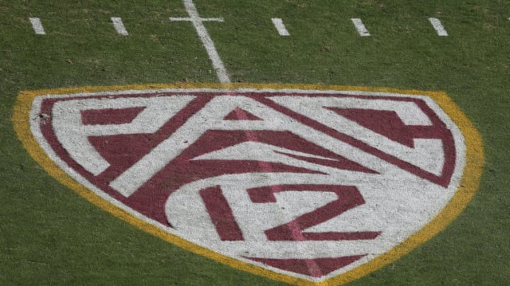 TEMPE, AZ - OCTOBER 19: The "Pac 12" logo is displayed on the filed during the college football game between the Washington Huskies and the Arizona State Sun Devils at Sun Devil Stadium on October 19, 2013 in Tempe, Arizona. The Sun Devils defeated the Huskies 53-24. (Photo by Christian Petersen/Getty Images)