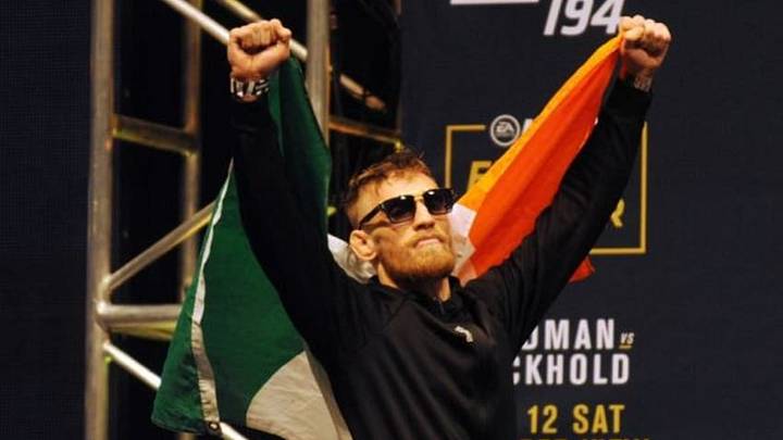 December 11, 2015; Las Vegas, NV, USA; Conor McGregor enters the stage before his weigh-in for UFC 194 at MGM Grand Garden Arena. Mandatory Credit: Gary A. Vasquez-USA TODAY Sports