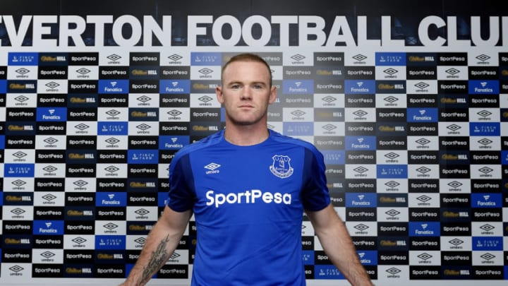 HALEWOOD, ENGLAND - JULY 8: (MINIMUM FEES APPLY - MINIMUM PRINT/BROADCAST FEE OF 150 GBP, ONLINE FEE OF 75 GBP, OR LOCAL EQUIVALENT) (EXCLUSIVE COVERAGE) New Everton signing Wayne Rooney poses for a photo at USM Finch Farm on July 8, 2017 in Halewood, England. (Photo by Tony McArdle/Everton FC via Getty Images)