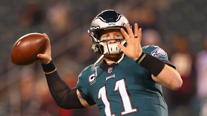 PHILADELPHIA, PA – DECEMBER 03: Quarterback Carson Wentz #11 of the Philadelphia Eagles warms up before taking on the Washington Redskins at Lincoln Financial Field on December 3, 2018 in Philadelphia, Pennsylvania. (Photo by Mitchell Leff/Getty Images)