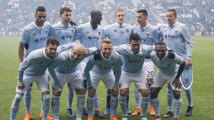 KANSAS CITY, KS - APRIL 15: Sporting Kansas City pose for a photo before taking on the Seattle Sounders on April 15, 2018 at Children's Mercy Park in Kansas City, Kansas. (Photo by Kyle Rivas/Getty Images)