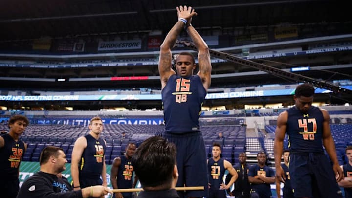 INDIANAPOLIS, IN - MARCH 04: Quarterback Deshaun Watson of Clemson stands has measurements taken during day four of the NFL Combine at Lucas Oil Stadium on March 4, 2017 in Indianapolis, Indiana. (Photo by Joe Robbins/Getty Images)