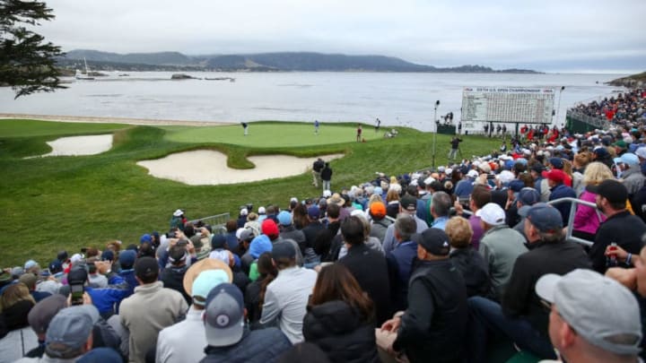 PEBBLE BEACH, CALIFORNIA - JUNE 15: Rory McIlroy of Northern Ireland hits a putt on the 18th green during the third round of the 2019 U.S. Open at Pebble Beach Golf Links on June 15, 2019 in Pebble Beach, California. (Photo by Ezra Shaw/Getty Images)