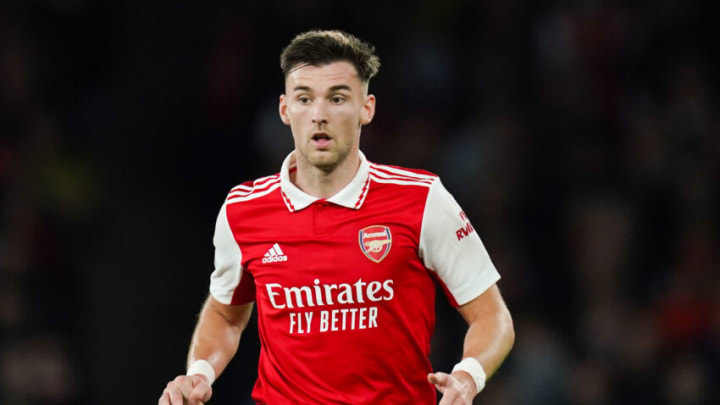 LONDON, UNITED KINGDOM - OCTOBER 20: Kieran Tierney of Arsenal FC looks on during the UEFA Europa League group A match between Arsenal FC and PSV Eindhoven at Emirates Stadium on October 20, 2022 in London, United Kingdom (Photo by Joris Verwijst/Orange Pictures/BSR Agency/Getty Images)