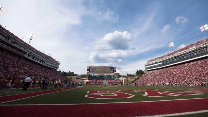 Sep 5, 2015; Fayetteville, AR, USA; A general view of the field during the game between the Arkansas Razorbacks and the UTEP Miners at Donald W. Reynolds Razorback Stadium. The Razorbacks defeat the Miners 48-13. Mandatory Credit: Jerome Miron-USA TODAY Sports