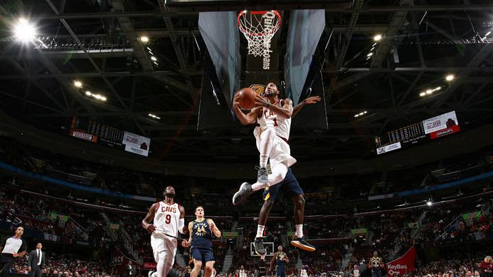 CLEVELAND, OH - OCTOBER 6: Derrick Rose #1 of the Cleveland Cavaliers shoots the ball during the preseason game against the Indiana Pacers on October 6, 2017 at Quicken Loans Arena in Cleveland, Ohio. NOTE TO USER: User expressly acknowledges and agrees that, by downloading and or using this Photograph, user is consenting to the terms and conditions of the Getty Images License Agreement. Mandatory Copyright Notice: Copyright 2017 NBAE (Photo by Nathaniel S. Butler/NBAE via Getty Images)
