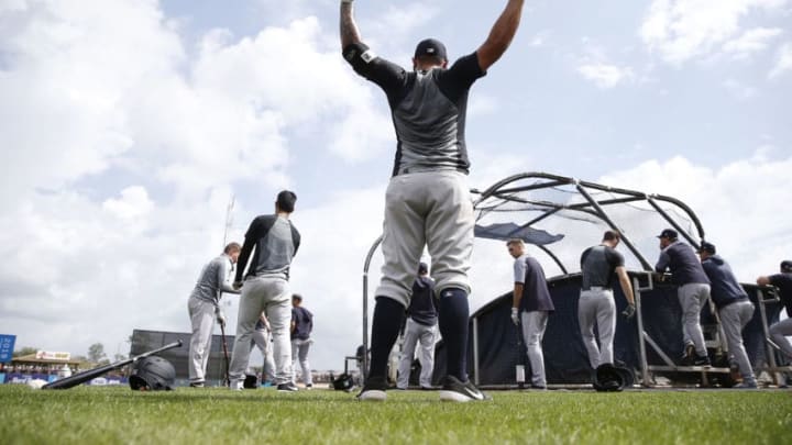 PORT CHARLOTTE, FLORIDA - FEBRUARY 24: L.J. Mazzilli #61 of the New York Yankees warms up prior to the Grapefruit League spring training game against the Tampa Bay Rays at Charlotte Sports Park on February 24, 2019 in Port Charlotte, Florida. (Photo by Michael Reaves/Getty Images)