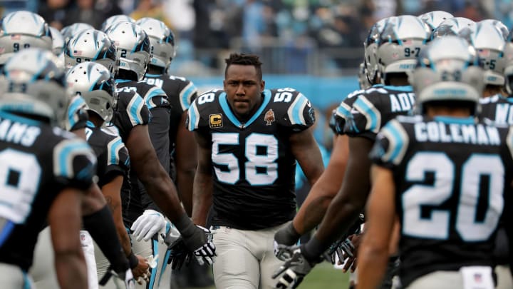 CHARLOTTE, NC – DECEMBER 17: Thomas Davis #58 of the Carolina Panthers takes the field against the Green Bay Packers at Bank of America Stadium on December 17, 2017 in Charlotte, North Carolina. (Photo by Streeter Lecka/Getty Images)