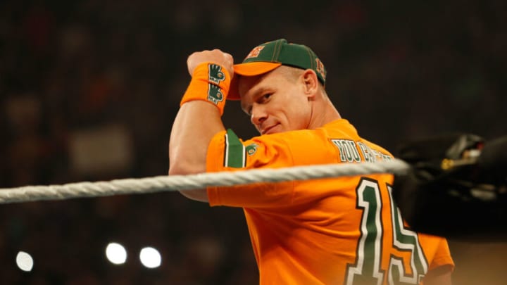 NEW YORK, NY - AUGUST 23: John Cena enters the ring at the WWE SummerSlam 2015 at Barclays Center of Brooklyn on August 23, 2015 in New York City. (Photo by JP Yim/Getty Images)