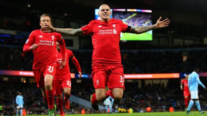 MANCHESTER, ENGLAND - NOVEMBER 21: Martin Skrtel of Liverpool celebrates scoring his team's fourth goal during the Barclays Premier League match between Manchester City and Liverpool at Etihad Stadium on November 21, 2015 in Manchester, England. (Photo by Alex Livesey/Getty Images)