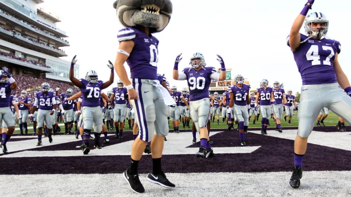 MANHATTAN, KS – SEPTEMBER 18: The Kansas State Wildcats mascot, Willie the Wildcat, leads the team onto the field ahead of the game against the Auburn Tigers at Bill Snyder Family Football Stadium on September 18, 2014 in Manhattan, Kansas. (Photo by Jamie Squire/Getty Images)