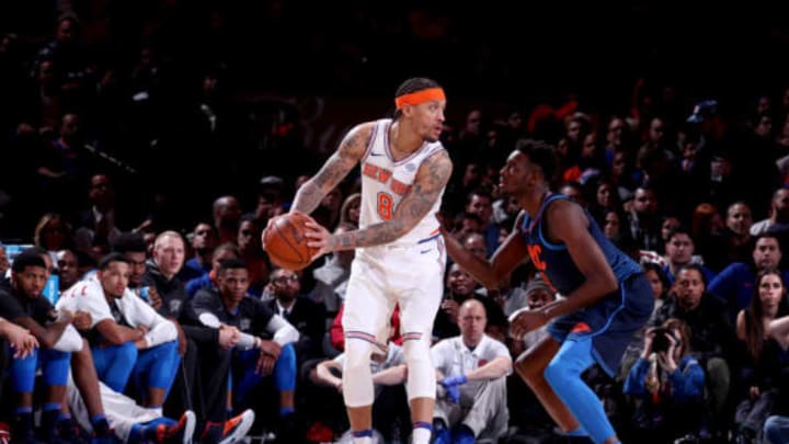 NEW YORK, NY – DECEMBER 16: Michael Beasley #8 of the New York Knicks handles the ball against the Oklahoma City Thunder on December 16, 2017 at Madison Square Garden in New York City, New York. Copyright 2017 NBAE (Photo by Nathaniel S. Butler/NBAE via Getty Images)