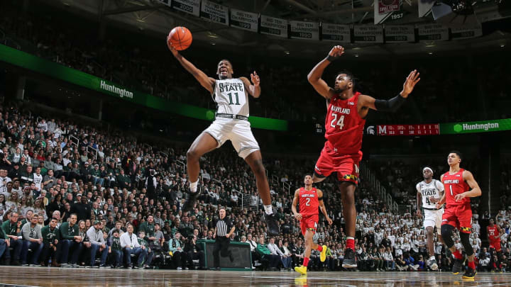 EAST LANSING, MI – FEBRUARY 15: Aaron Henry #11 of the Michigan State Spartans shoots the ball in the first half of the game against Donta Scott #24 of the Maryland Terrapins at the Breslin Center on February 15, 2020 in East Lansing, Michigan. (Photo by Rey Del Rio/Getty Images)