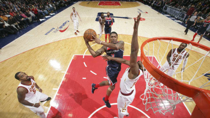 WASHINGTON, DC -  DECEMBER 17: Bradley Beal #3 of the Washington Wizards shoots the ball against the Cleveland Cavaliers on December 17, 2017 at Capital One Arena in Washington, DC. NOTE TO USER: User expressly acknowledges and agrees that, by downloading and or using this Photograph, user is consenting to the terms and conditions of the Getty Images License Agreement. Mandatory Copyright Notice: Copyright 2017 NBAE (Photo by Ned Dishman/NBAE via Getty Images)